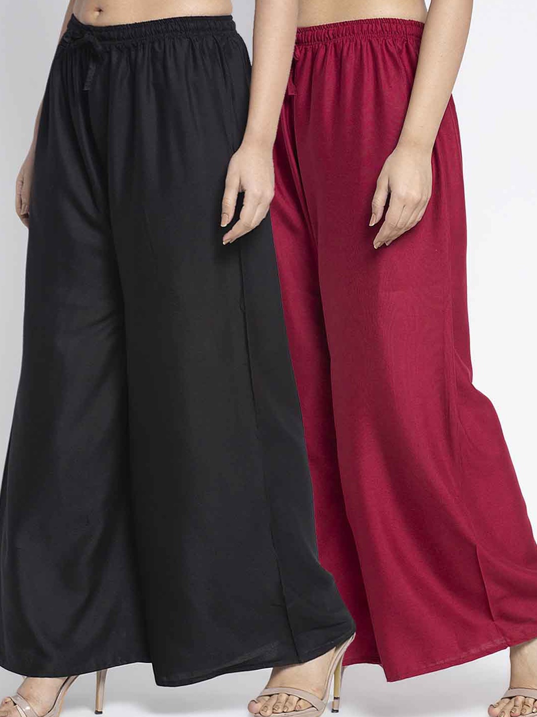 

GRACIT Women Pack of 2 Black & Maroon Ethnic Palazzos