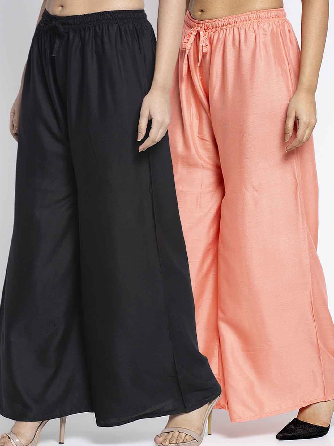 

GRACIT Women Pack of 2 Black & Peach-Coloured Ethnic Palazzos