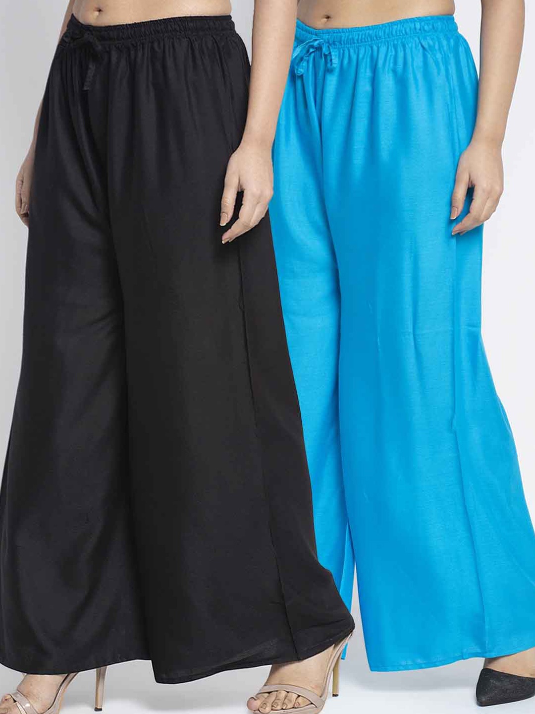 

GRACIT Women Pack Of 2 Black & Turquoise Blue Ethnic Palazzos