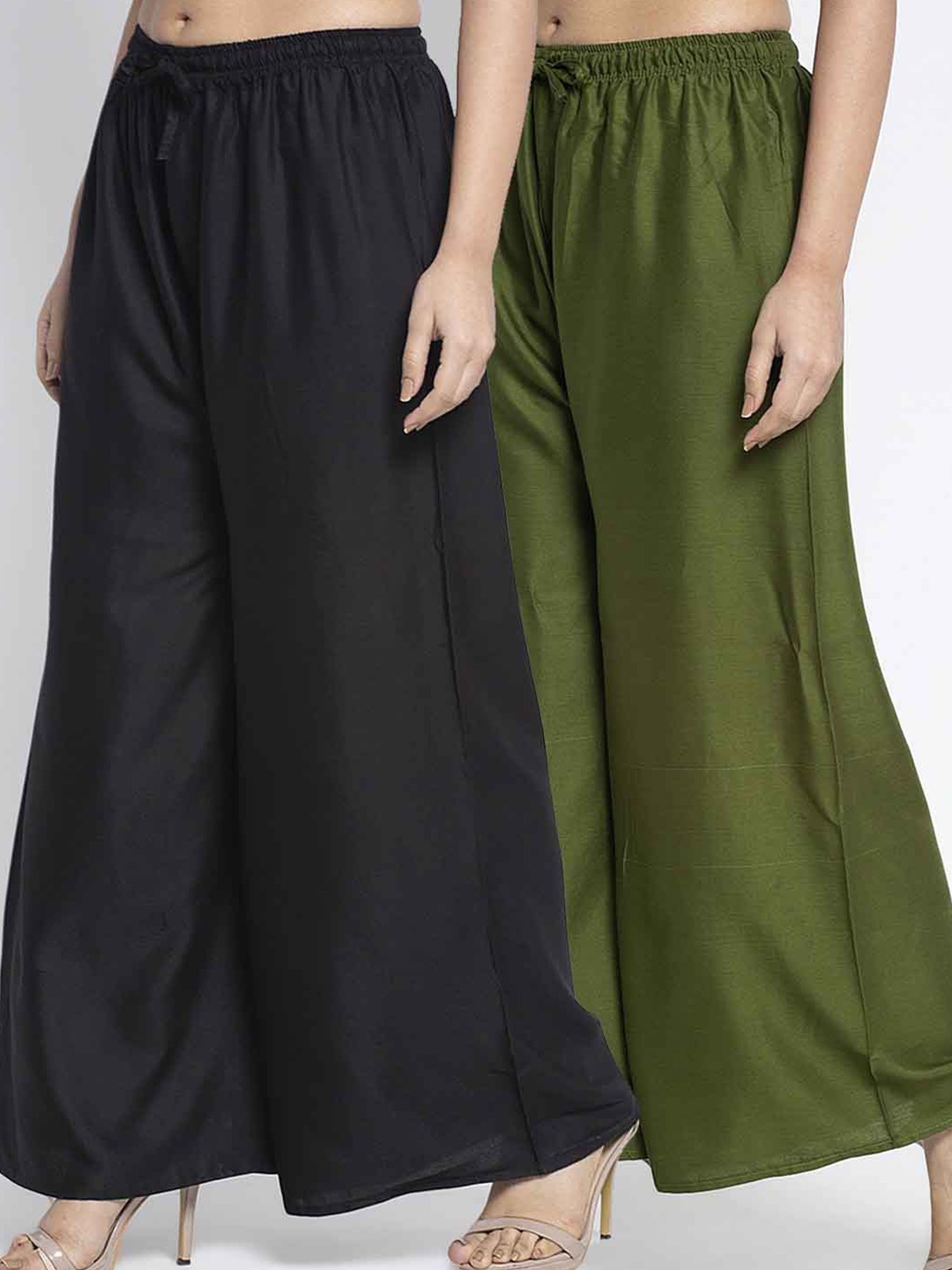 

GRACIT Women Pack of 2 Black & Olive Green Ethnic Palazzos