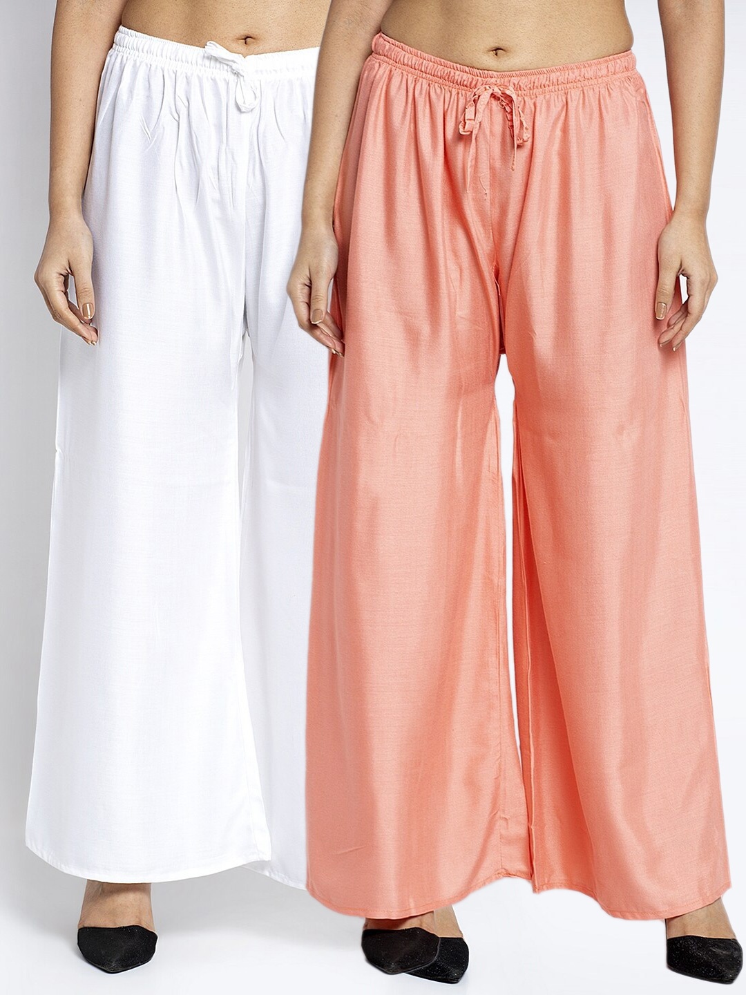 

GRACIT Women Pack Of 2 White & Peach-Coloured Ethnic Palazzos
