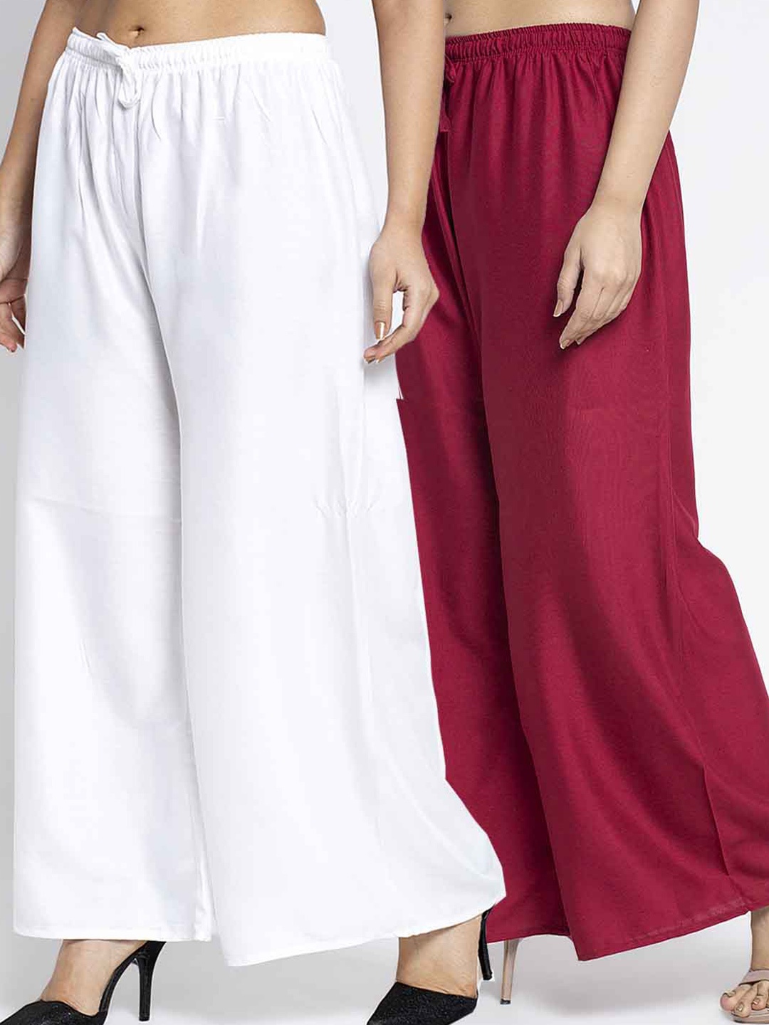 

GRACIT Women Pack Of 2 White & Maroon Ethnic Palazzos