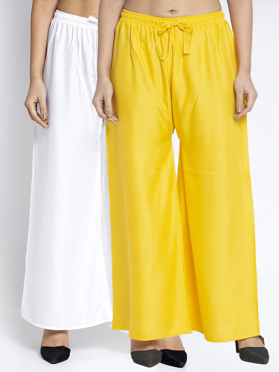 

GRACIT Women White & Yellow Pack Of 2 Solid Rayon Palazzos