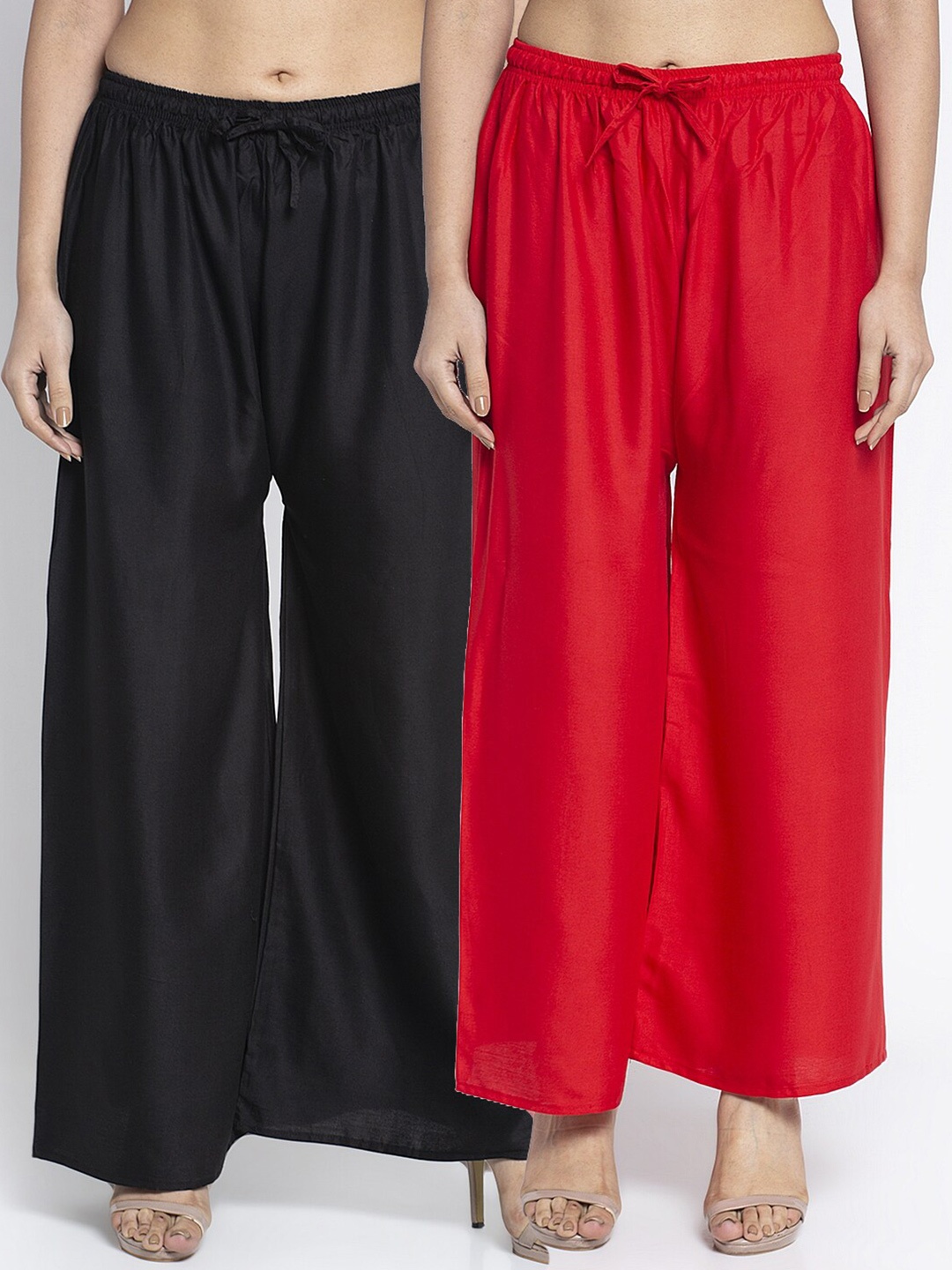 

GRACIT Women Black & Red 2 Ethnic Rayon Solid Palazzos