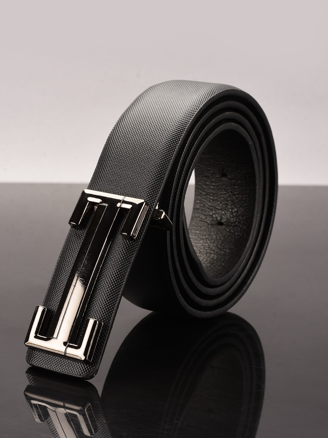 

BuckleUp Men Black Textured Formal Belt