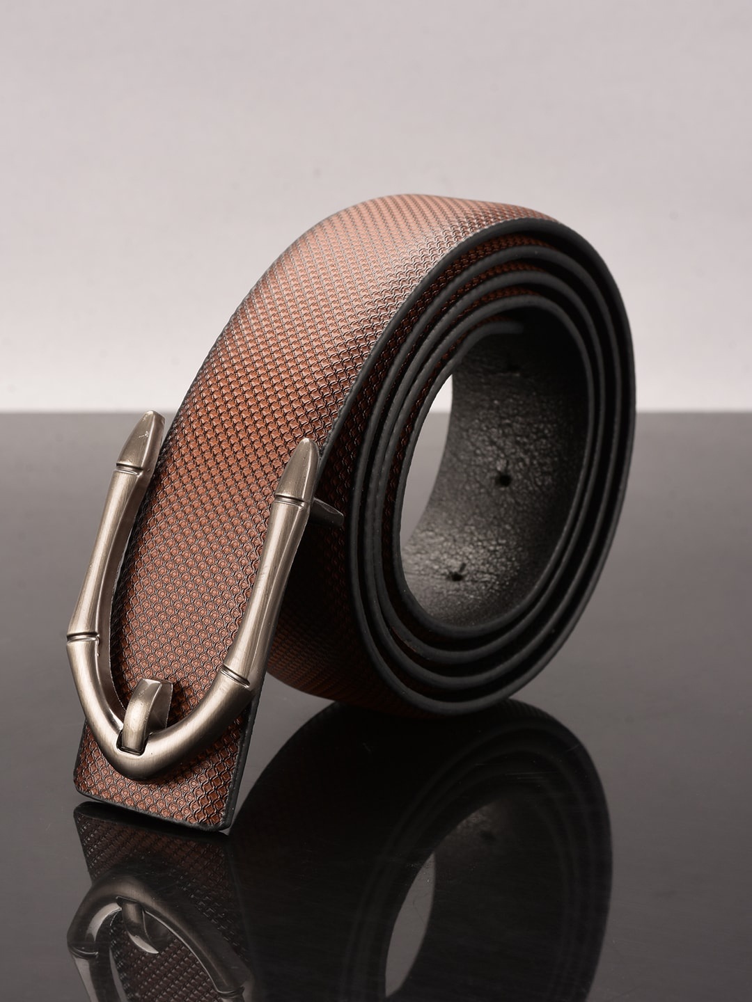 

BuckleUp Men Tan Brown Textured Formal Belt