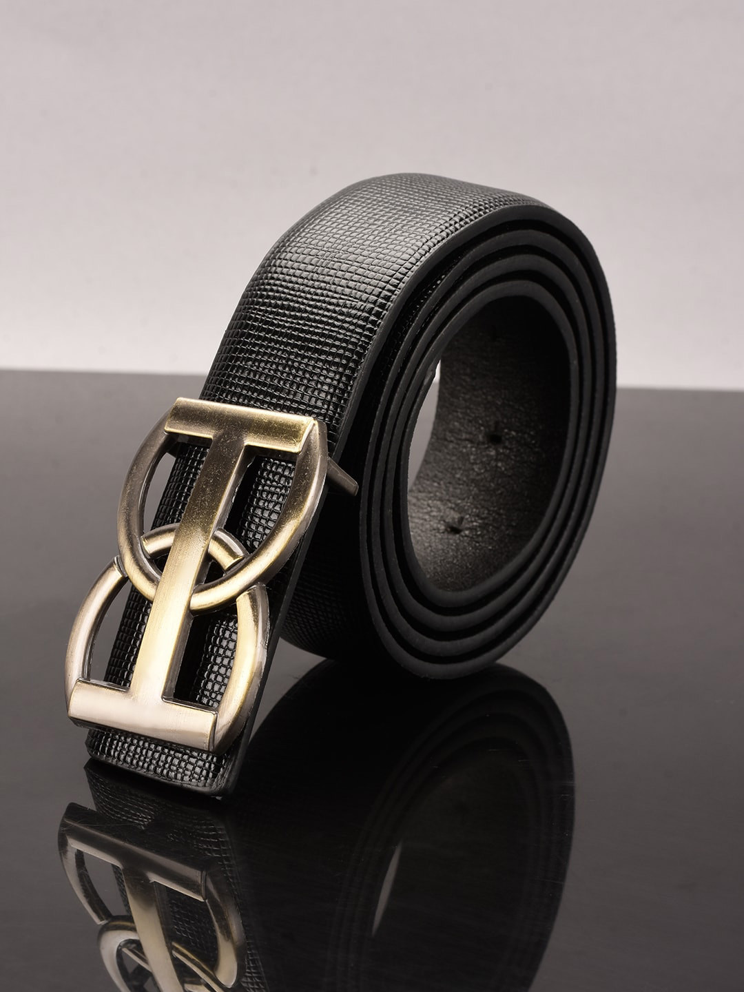 

BuckleUp Men Black Textured Belt