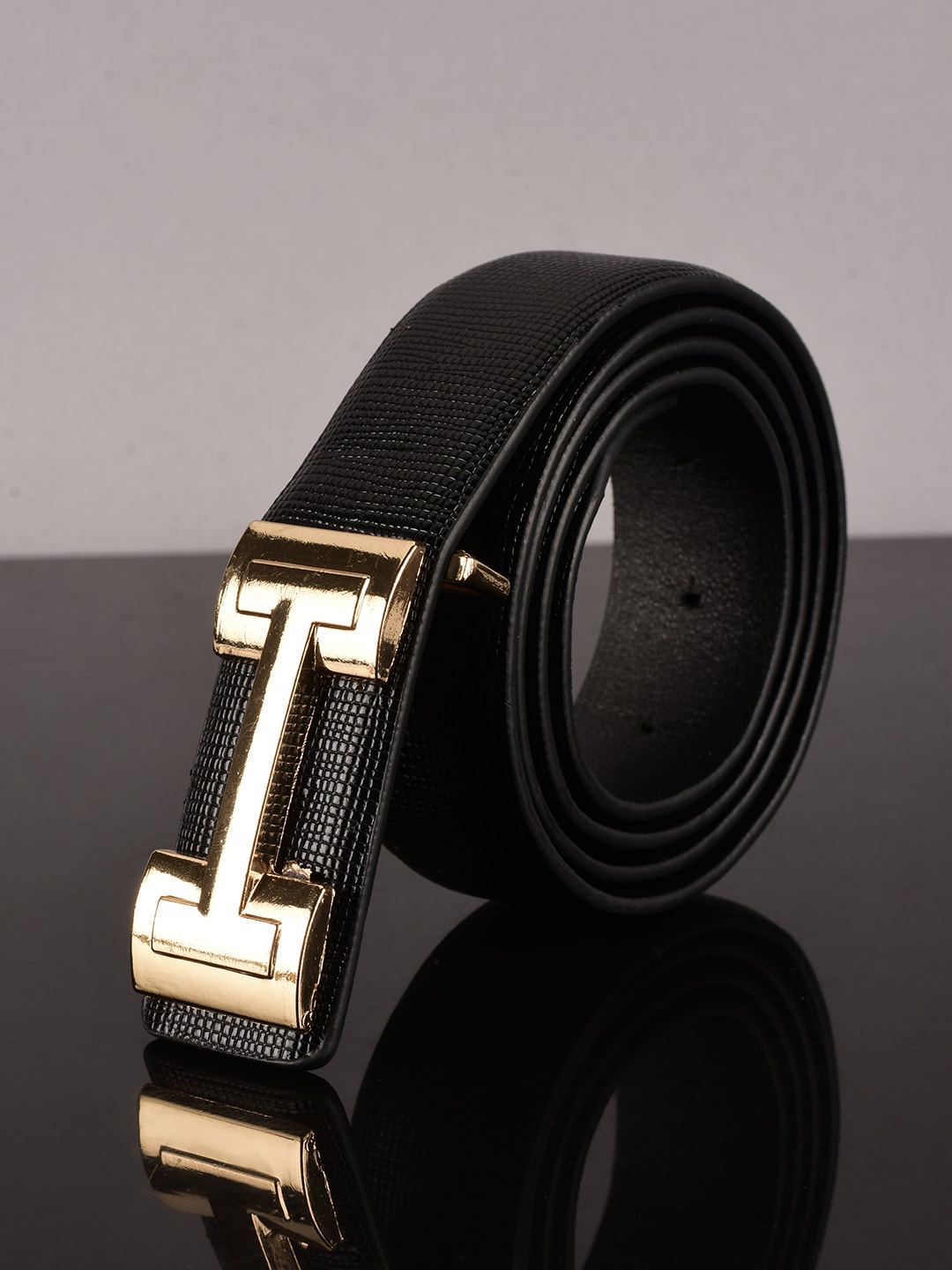 

BuckleUp Men Black Textured Formal Belt