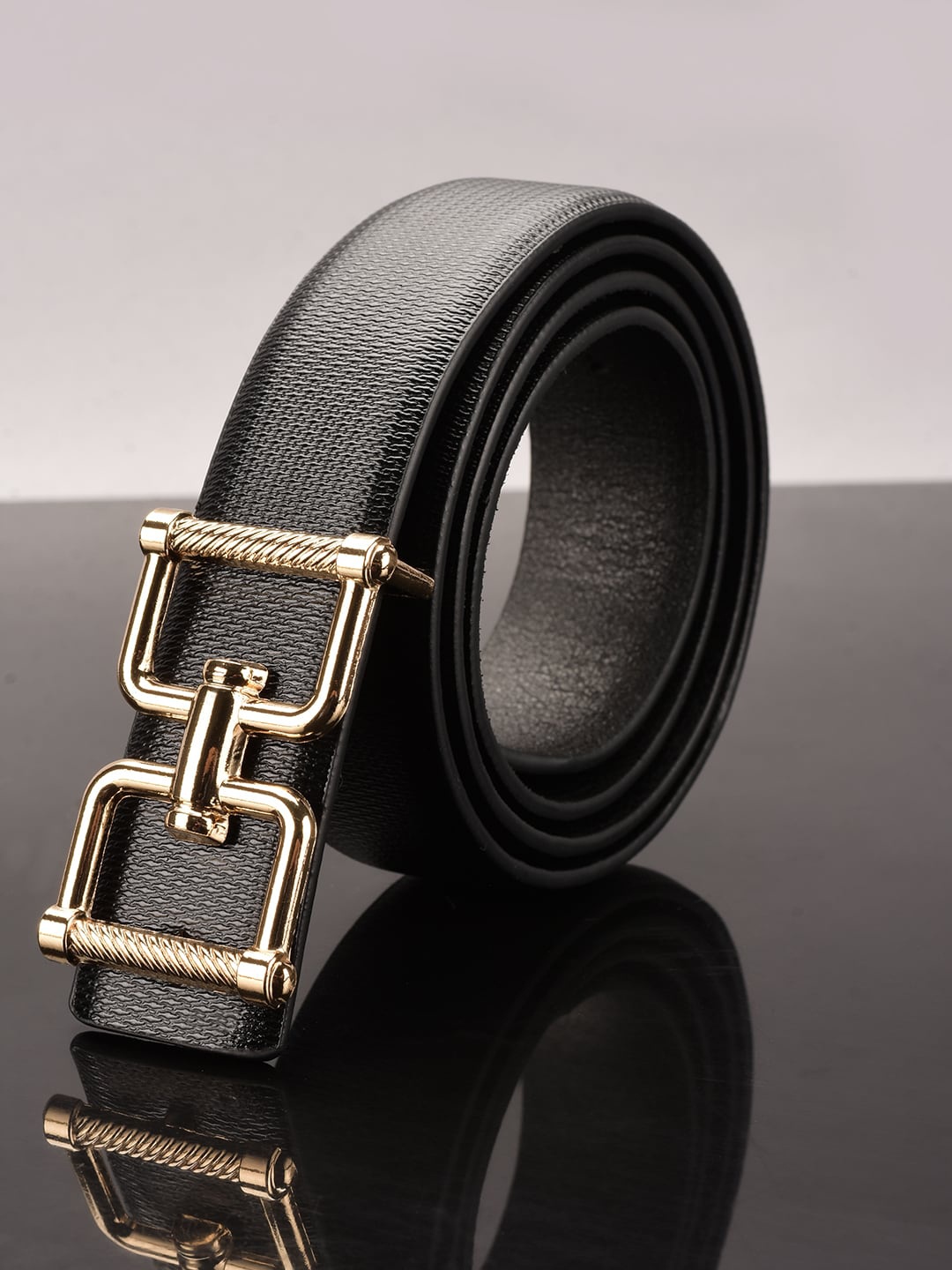 

BuckleUp Men Black Textured Formal Belt