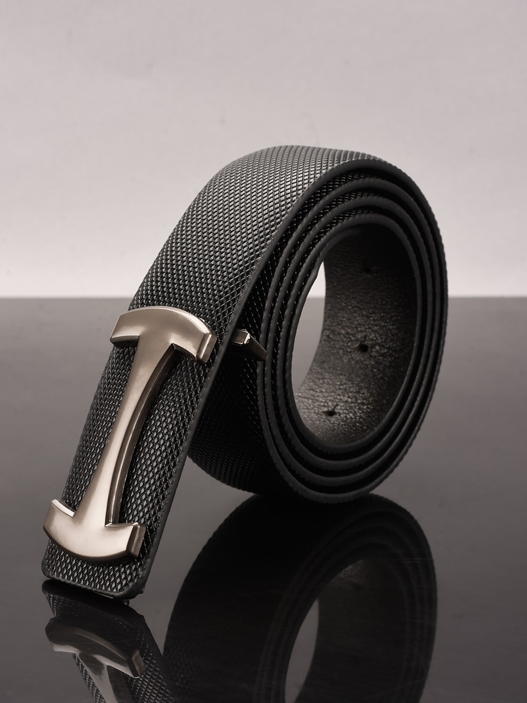 

BuckleUp Men Black Textured Belt