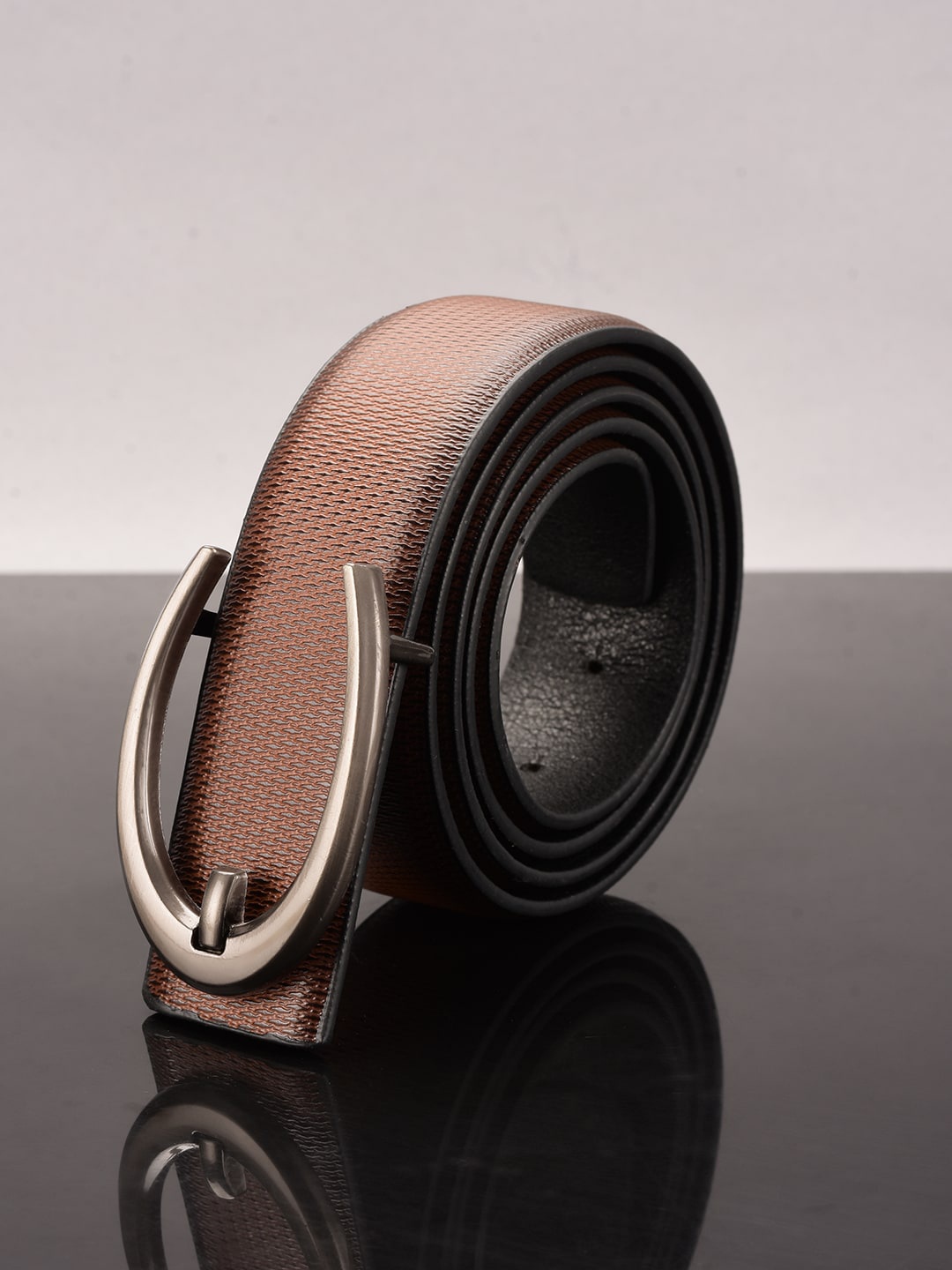 

BuckleUp Men Tan Brown Textured Formal Belt