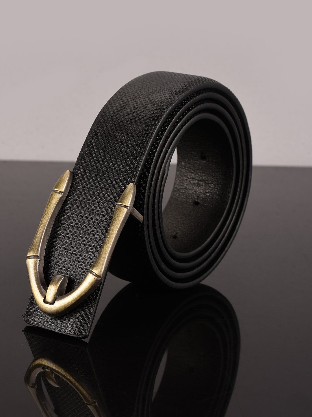 

BuckleUp Men Black Textured Belt