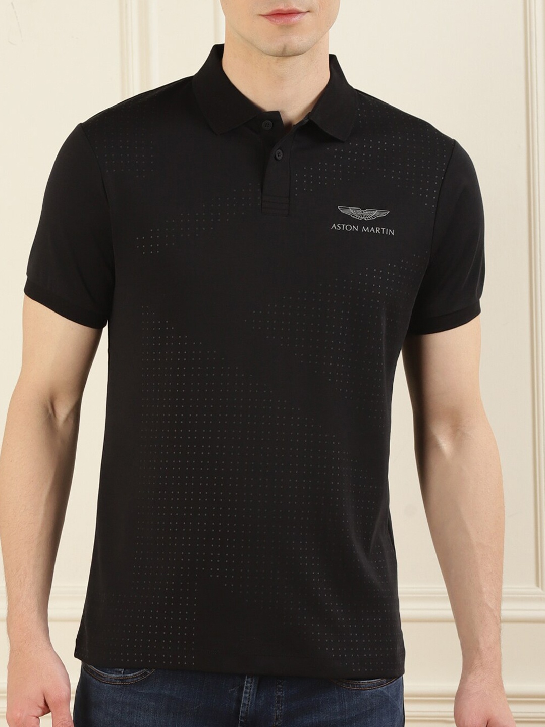 

HACKETT LONDON Men Black Printed Polo Collar T-shirt
