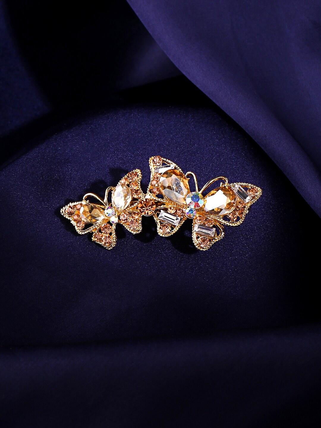 

Yellow Chimes Women Gold-Toned Crystal Butterfly Alligator Clips