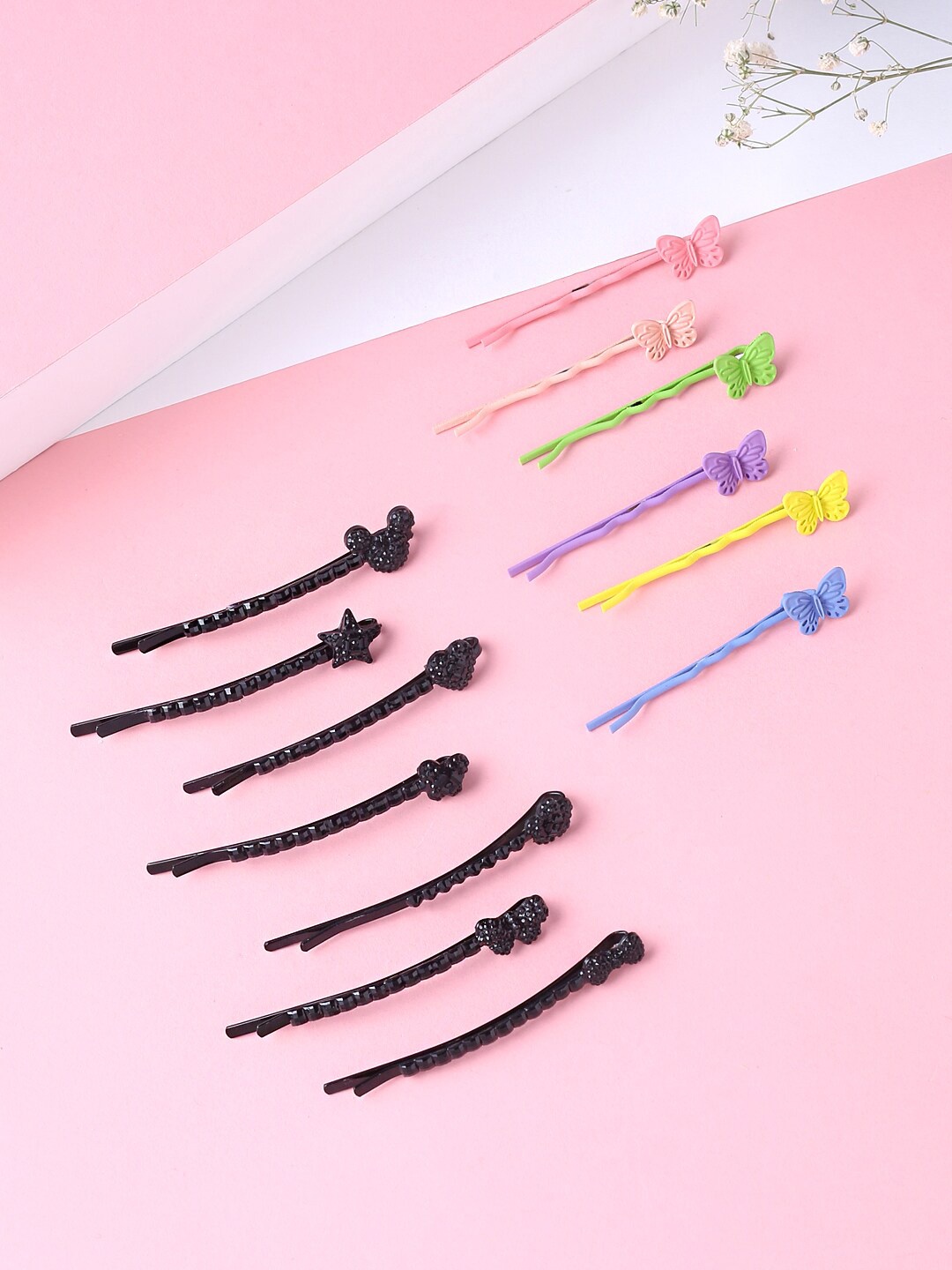 

Yellow Chimes Women Set of 13 Multicoloured Butterfly Bobby Hair Pins, Black