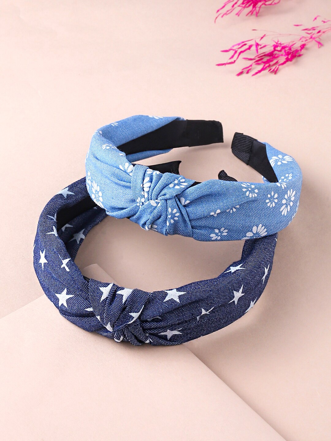 

Yellow Chimes Women Blue & White Set of 2 Denim Hairband