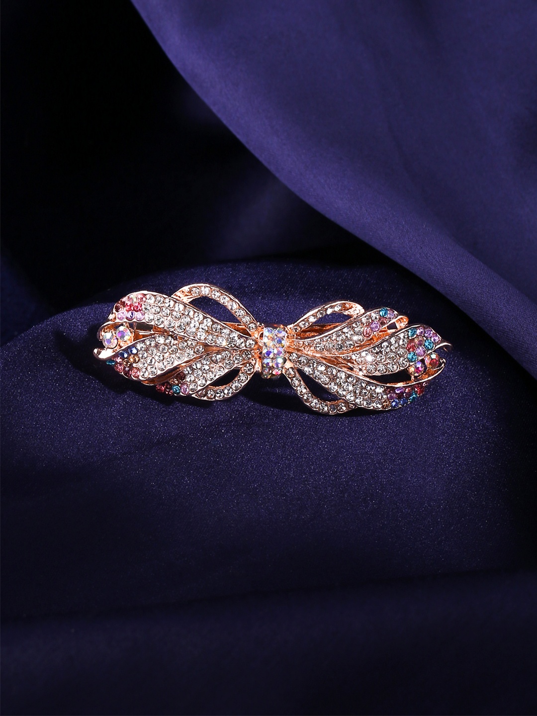 

Yellow Chimes Gold Crystal Hairclips French Barrette, White
