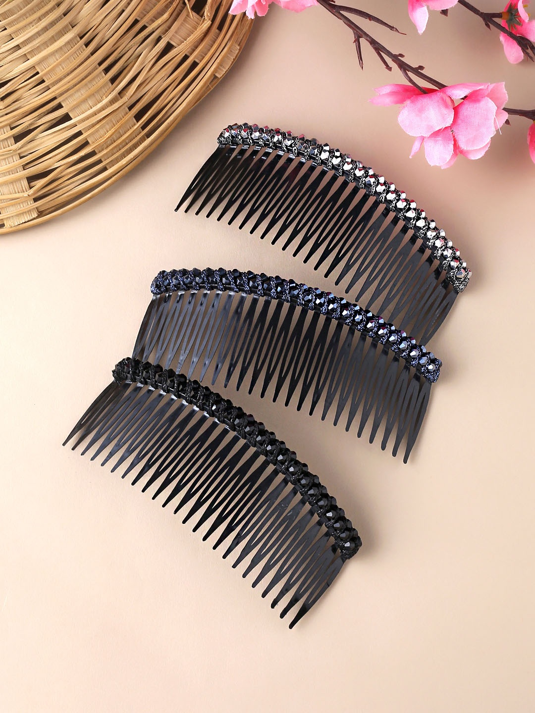 

Yellow Chimes Women Black Set of 3 Side Comb Pin