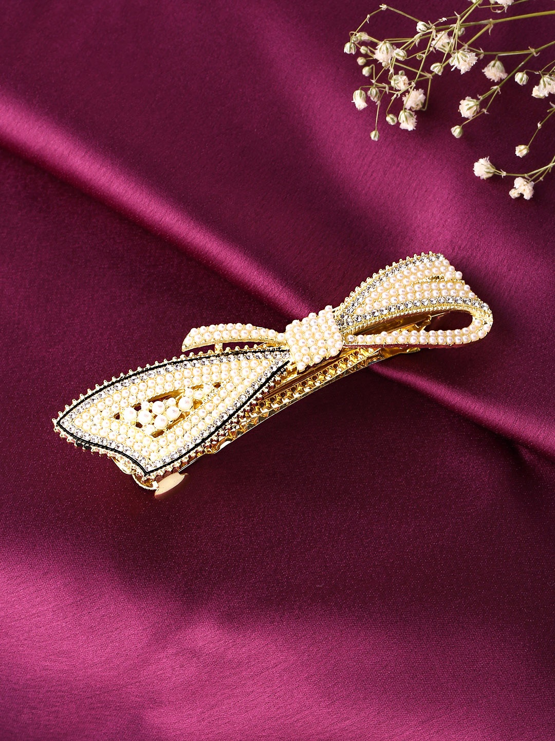 

Yellow Chimes Women White Pearl Bow Shaped French Barrette