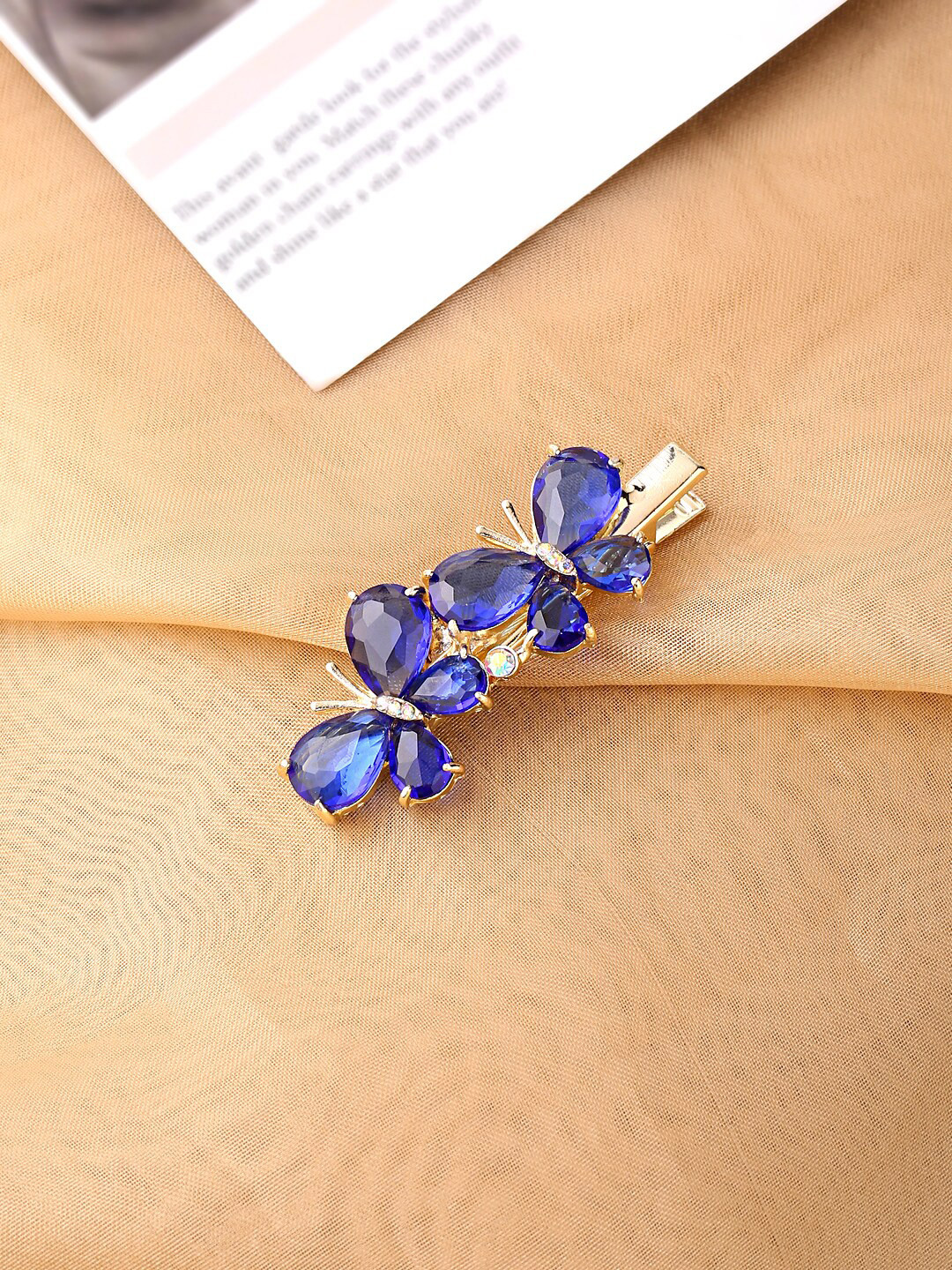 

Yellow Chimes Women Blue Gold Plated Crystal Butterfly Alligator Clip