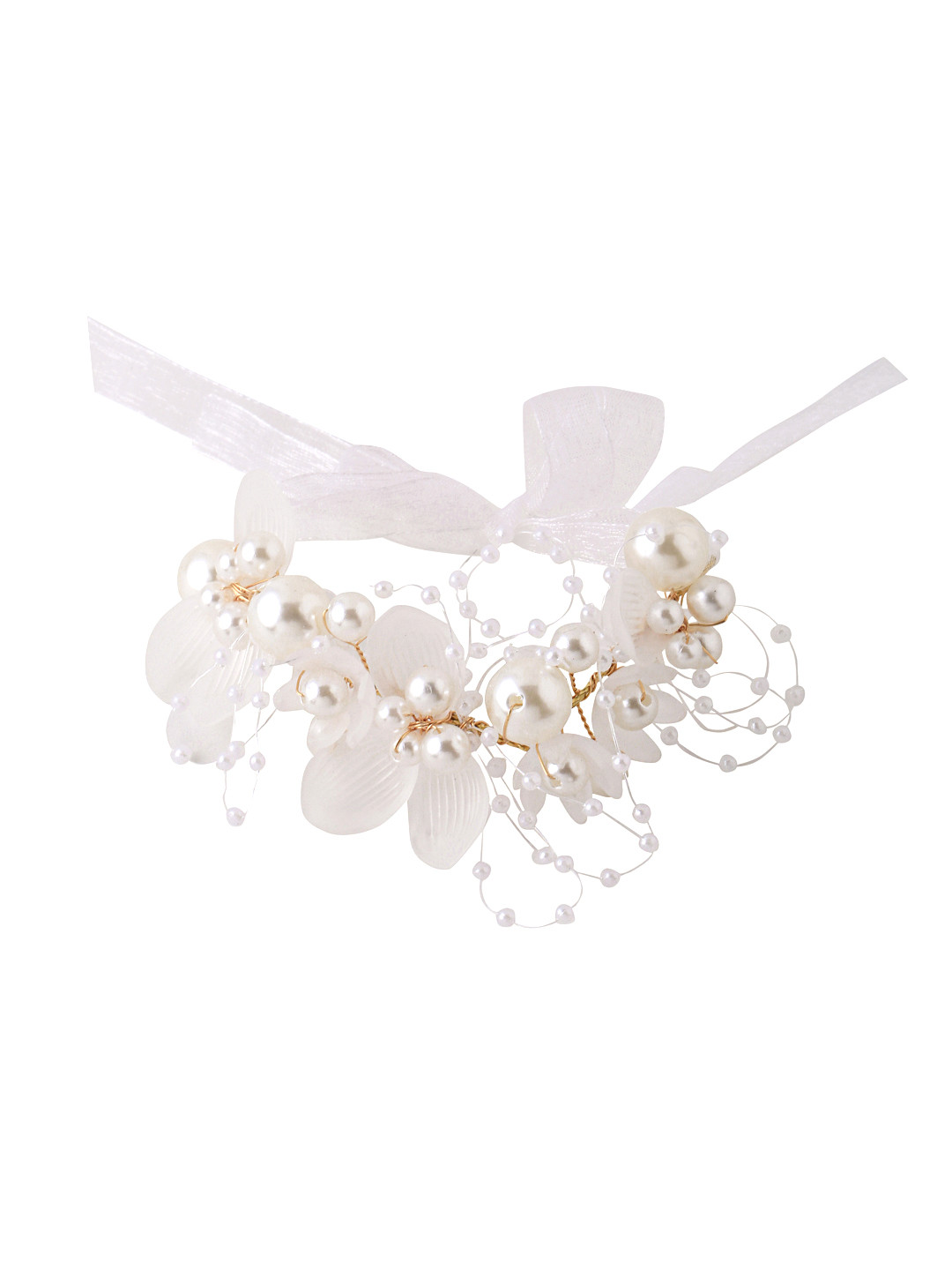 

Yellow Chimes Women White Hand Made Pearl & Flora Bracelet
