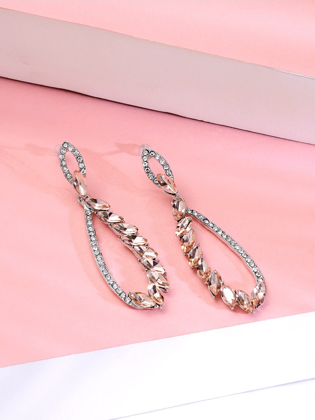 

Yellow Chimes Pink & White Silver Plated and Crystal Dangle Earrings