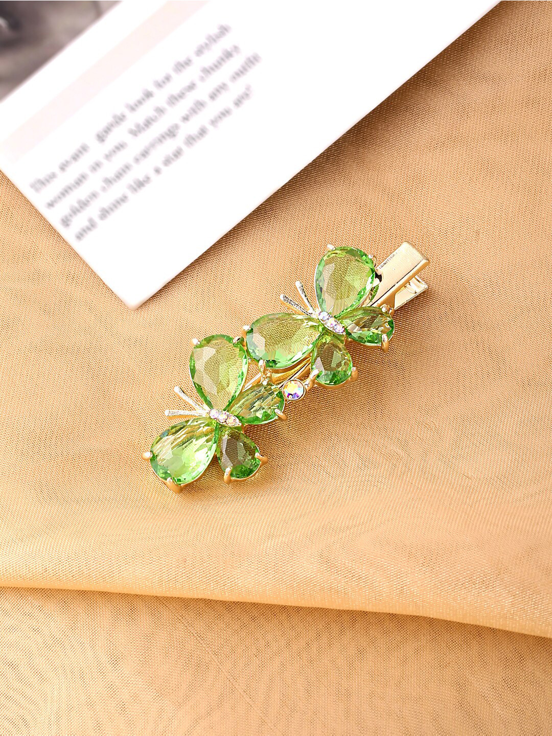 

Yellow Chimes Women Green Crystal Butterfly Alligator Hair Clips