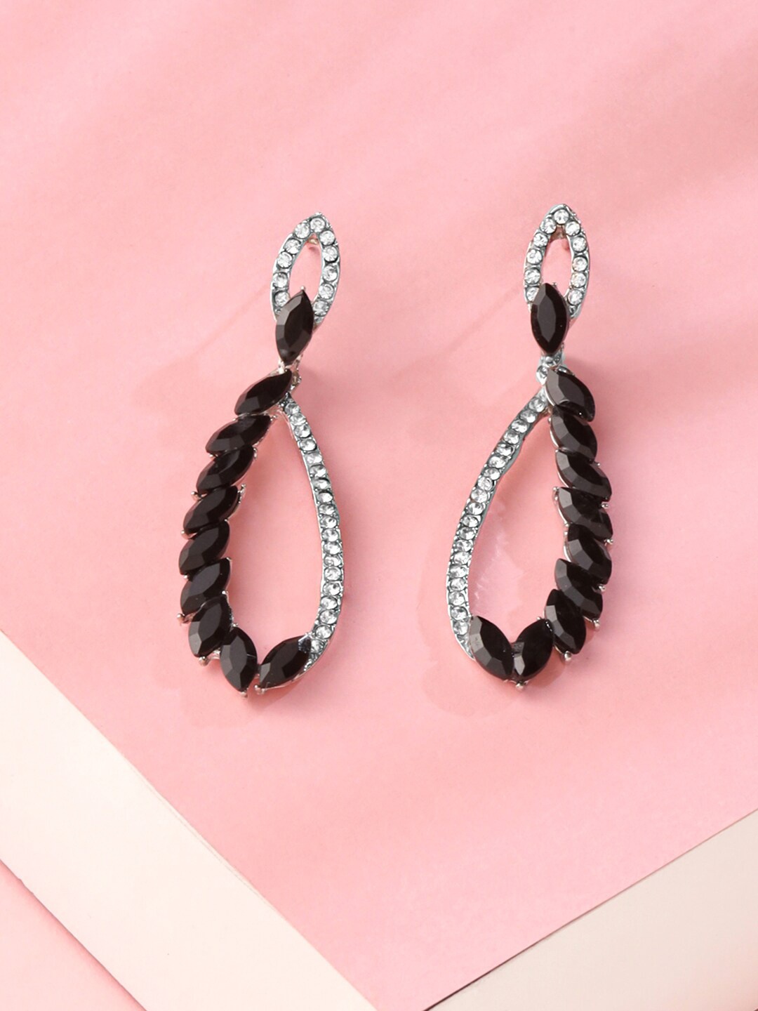 

Yellow Chimes Silver-Plated Crystal Dangle Earrings, Black