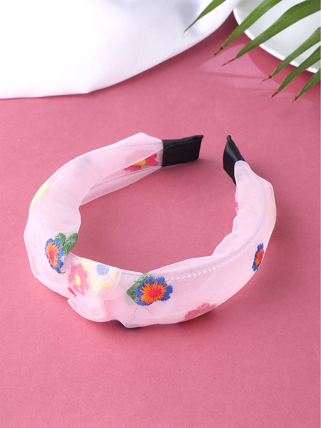 

Yellow Chimes Women Pink & Blue Fabric Knot Floral Printed Hairband