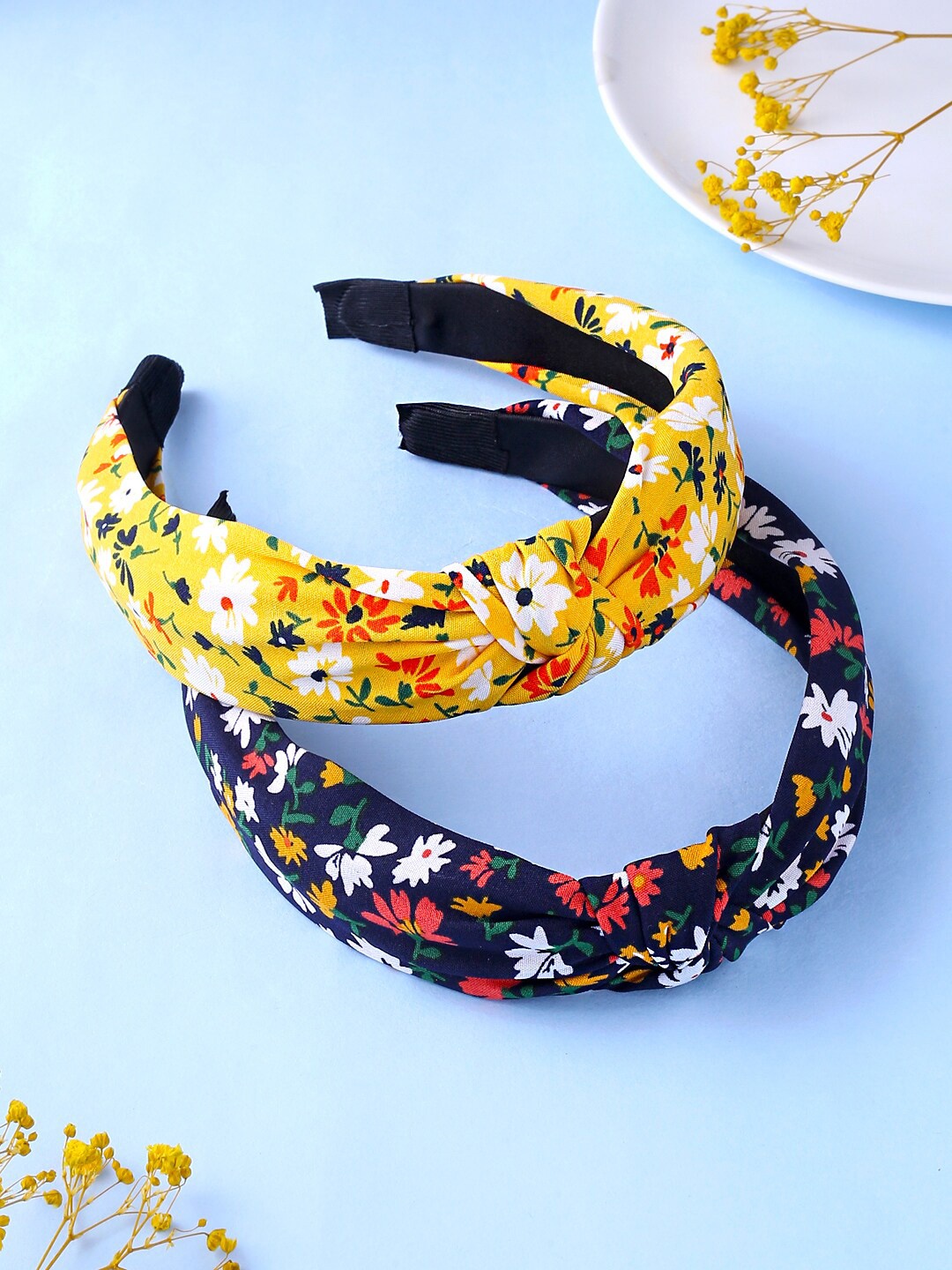 

Yellow Chimes Women Set of 2 Solid Fabric Knot Printed Hairband