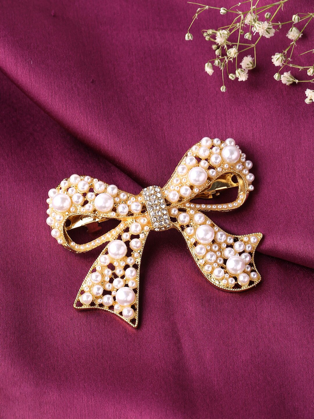 

Yellow Chimes White Pearl Bow Hairclips French Barrette