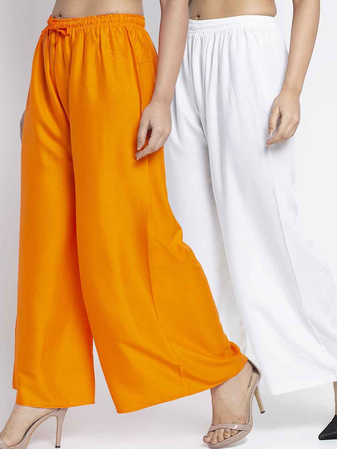 

GRACIT Women Pack of 2 Orange & White Ethnic Palazzos