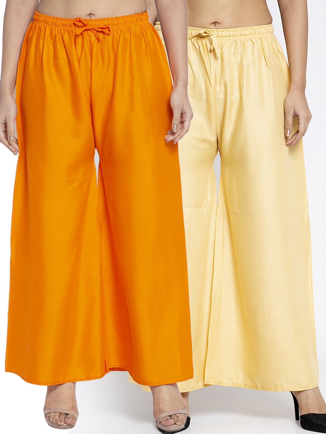 

GRACIT Women Set Of 2 Orange & Beige Solid Rayon Ethnic Palazzos