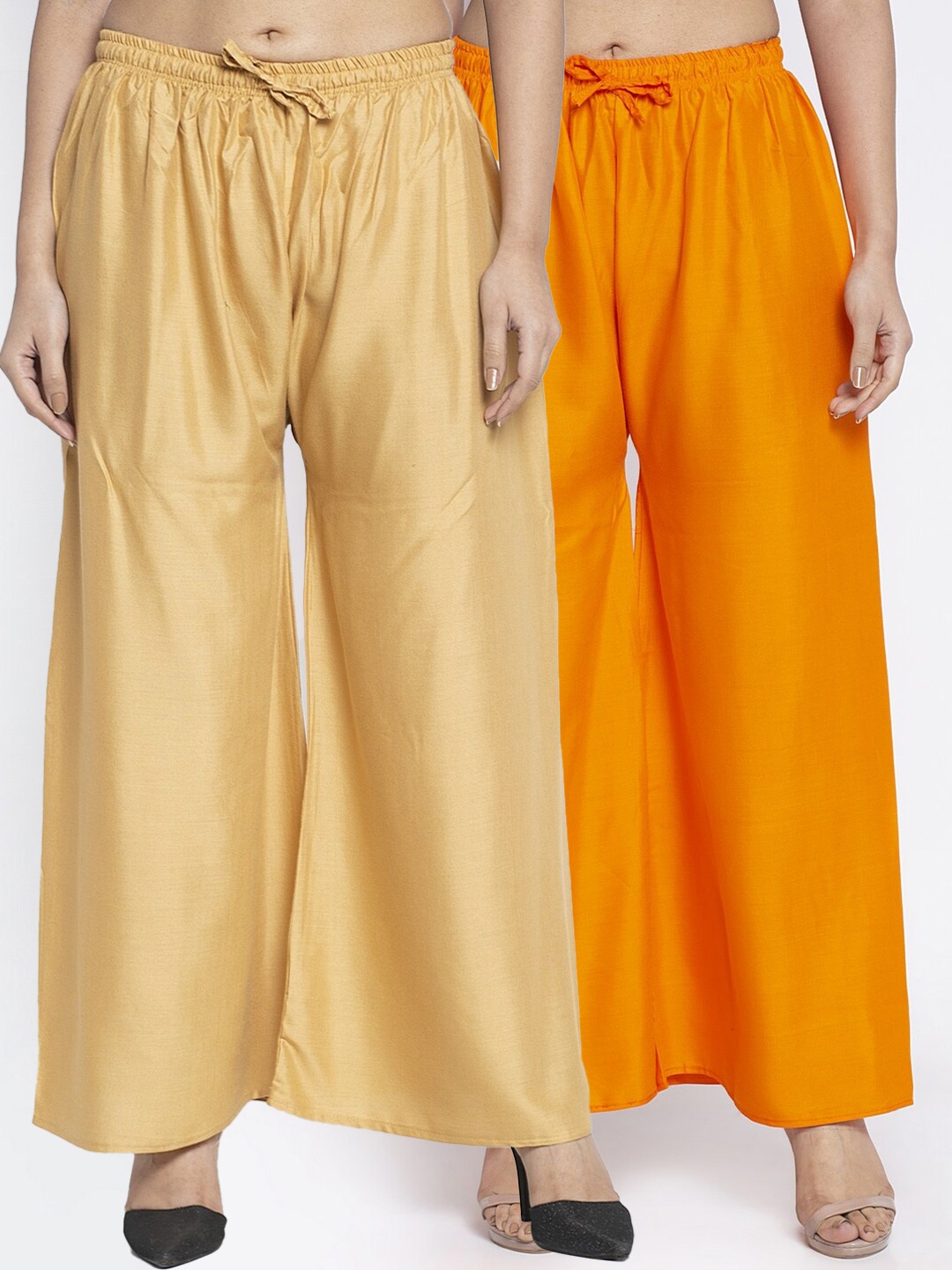 

GRACIT Women Pack Of 2 Orange & Nude Solid Rayon Palazzos