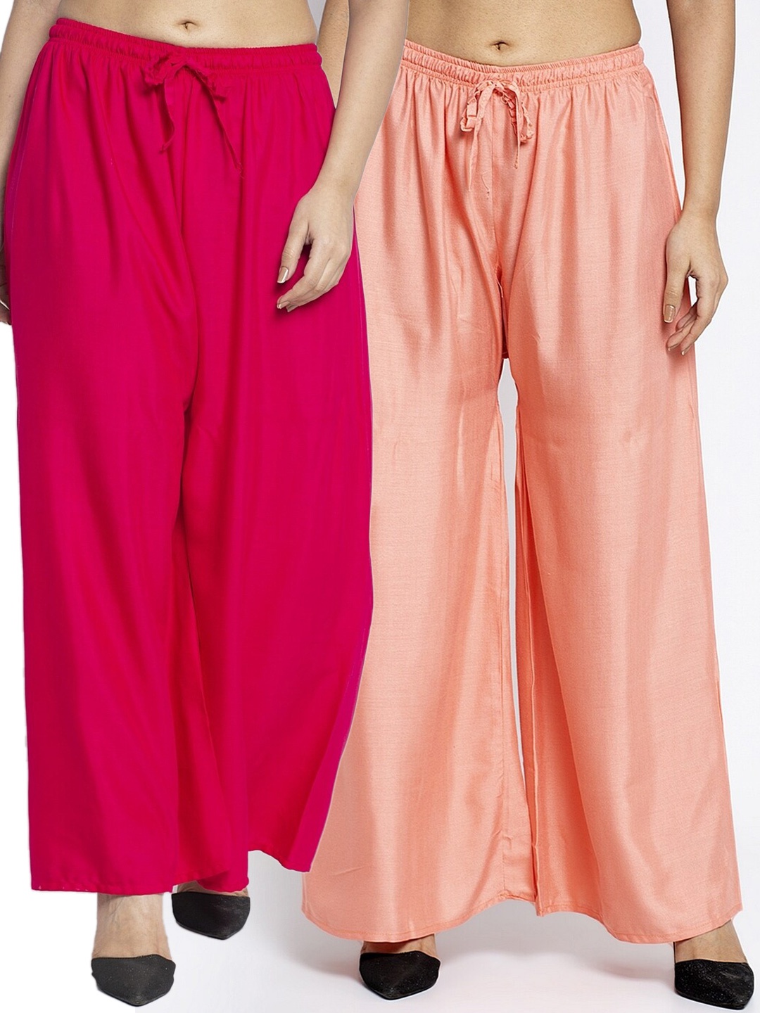 

GRACIT Women Pack of 2 Pink & Peach-Coloured Solid Ethnic Palazzos