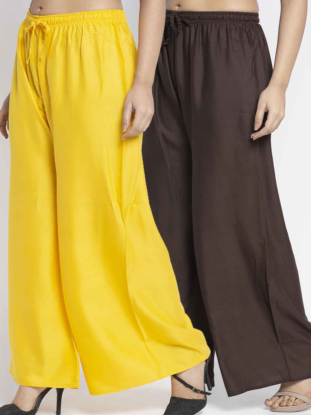 

GRACIT Women Yellow & Coffee Brown 2 Ethnic Palazzos