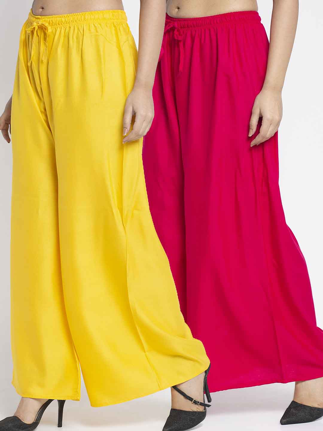 

GRACIT Women Pack of 2 Yellow & Magenta Solid Palazzos