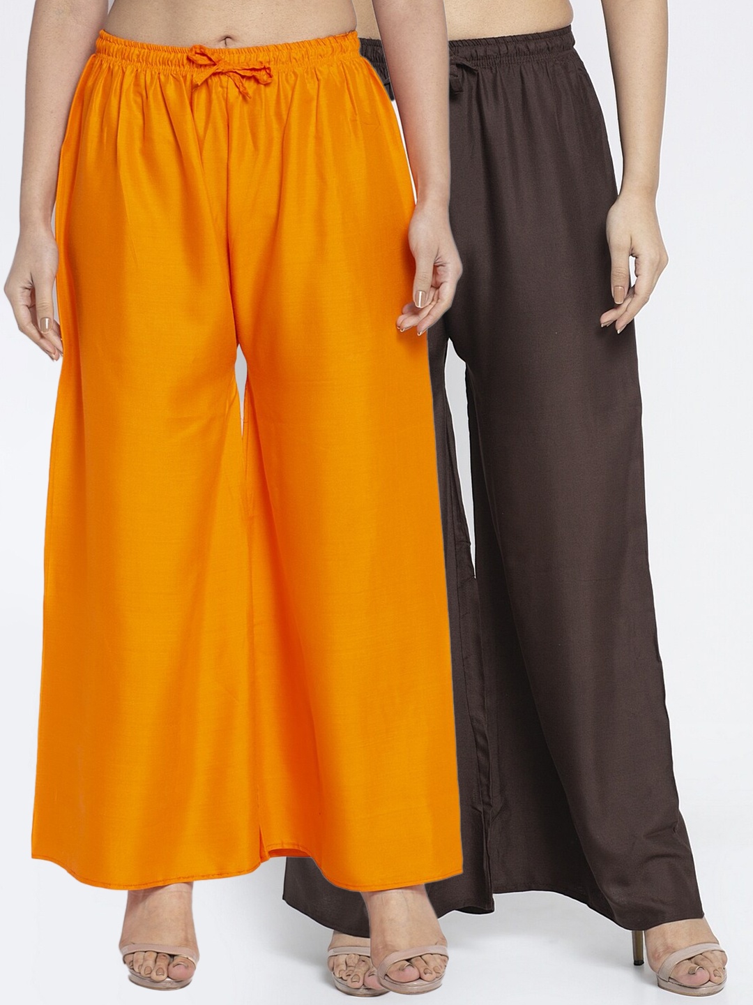 

GRACIT Women Set Of 2 Orange & Brown Solid Ethnic Palazzos