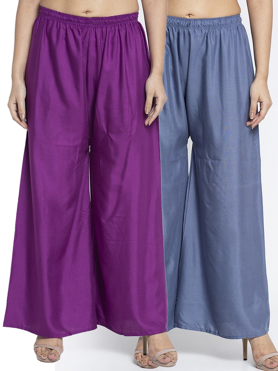 

GRACIT Women Pack of 2 Grey & Purple 2 Ethnic Palazzos