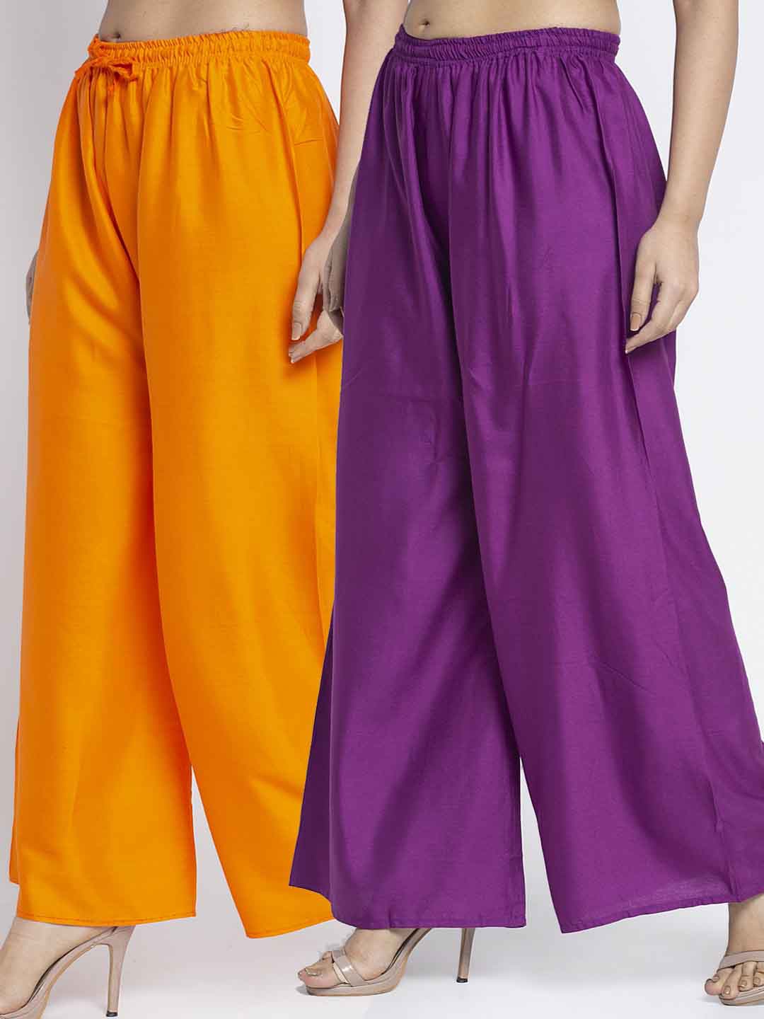 

GRACIT Women Orange & Purple Solid Set Of 2 Ethnic Palazzos