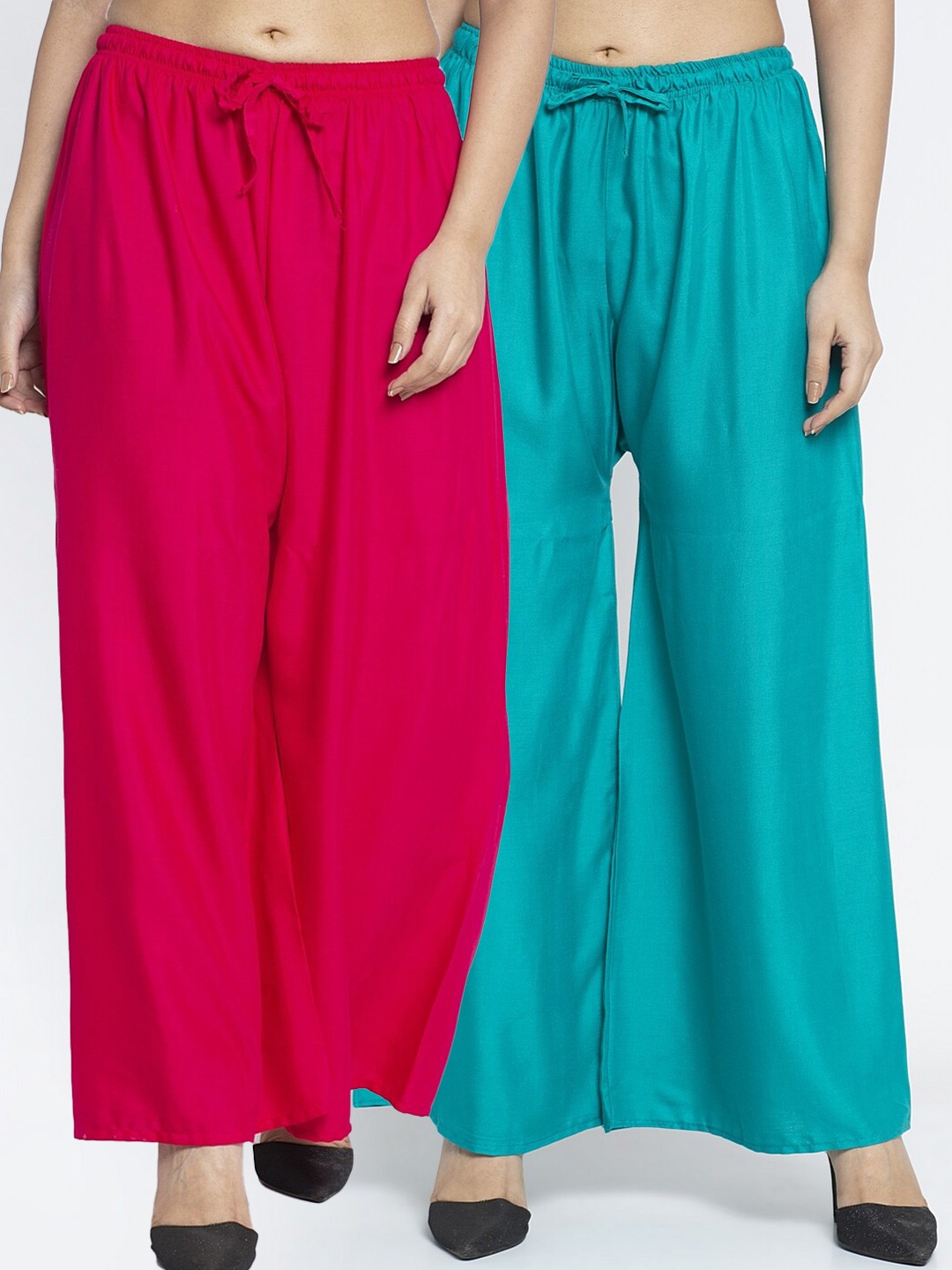 

GRACIT Women Pink & Blue Set Of 2 Rayon Solid Palazzos