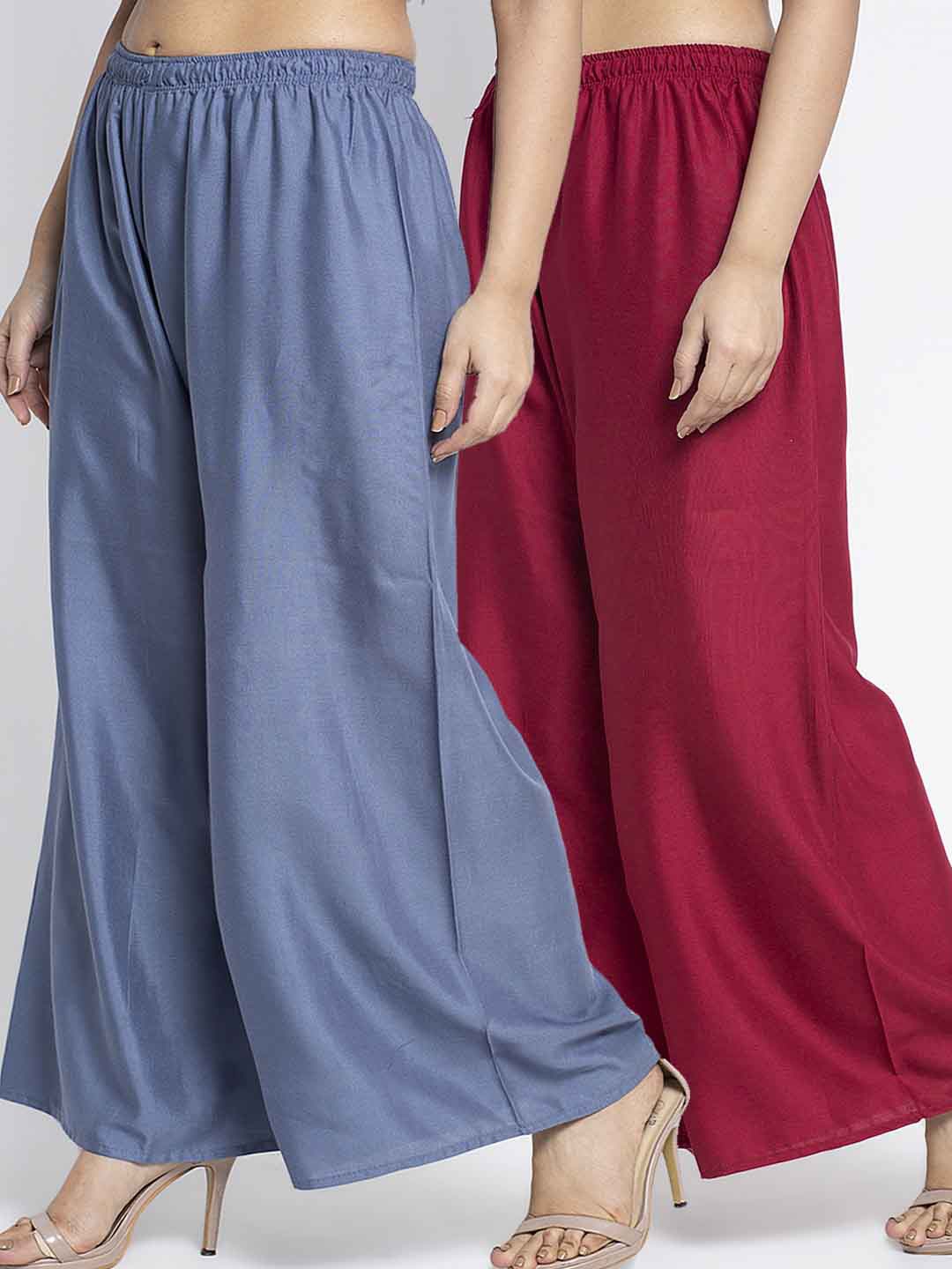 

GRACIT Women Pack of 2 Grey & Maroon Ethnic Palazzos