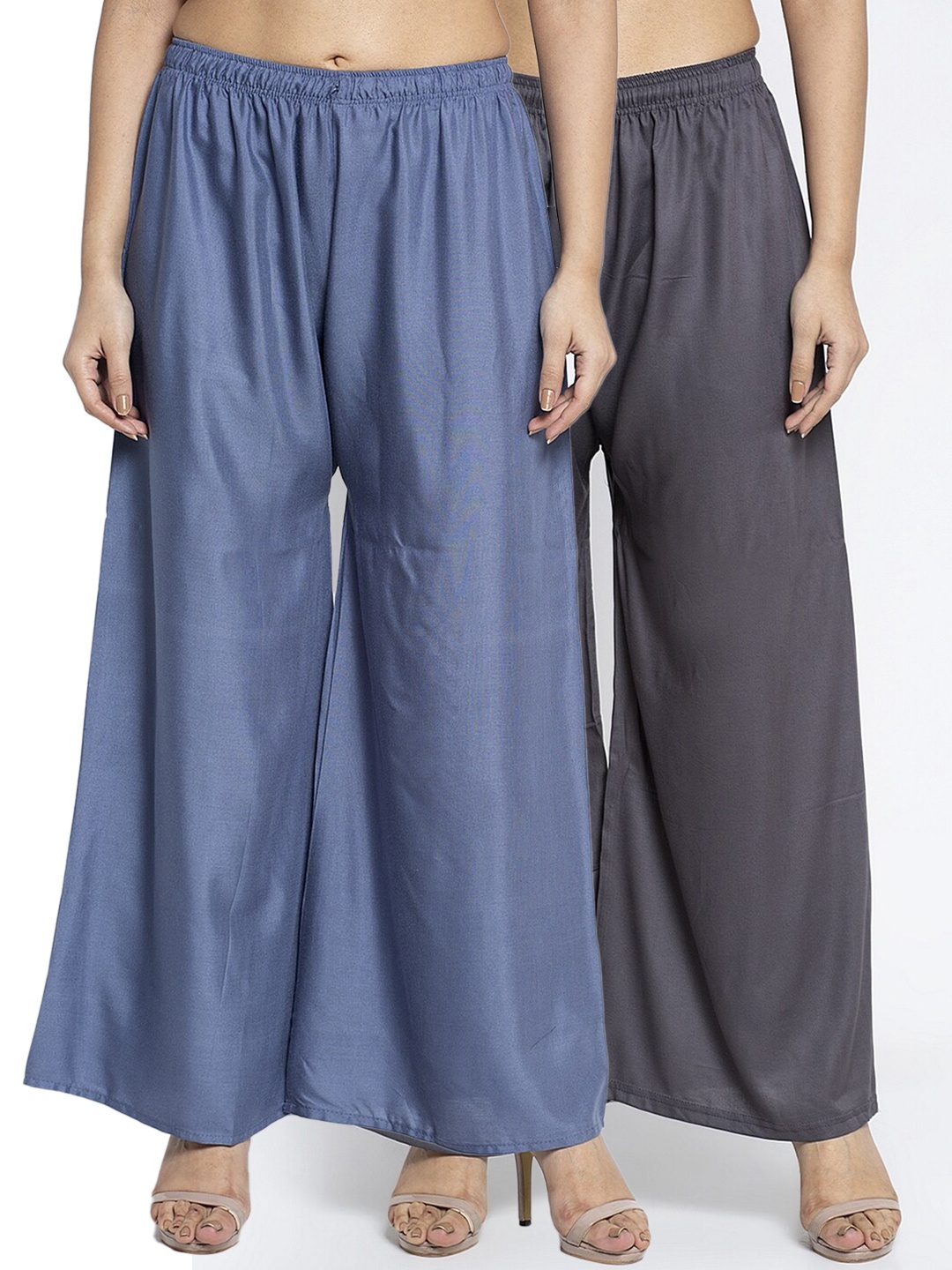 

GRACIT Women Grey & Blue Pack Of 2 Rayon Solid Palazzos