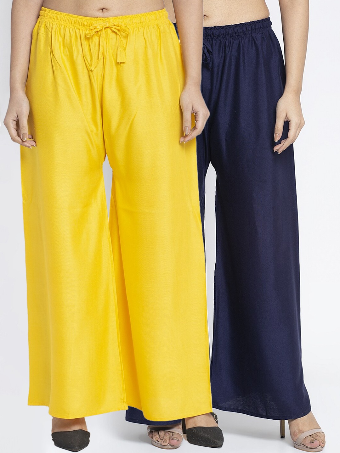 

GRACIT Women Pack of 2 Yellow & Navy Blue Ethnic Palazzos