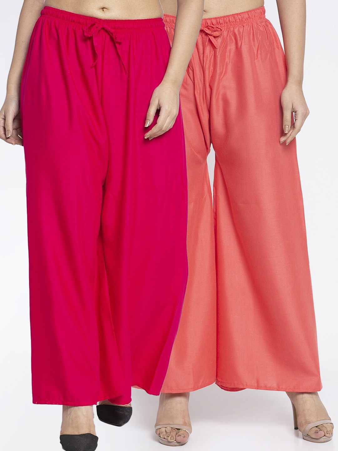 

GRACIT Women Pink & Peach Set Of 2 Rayon Solid Palazzos