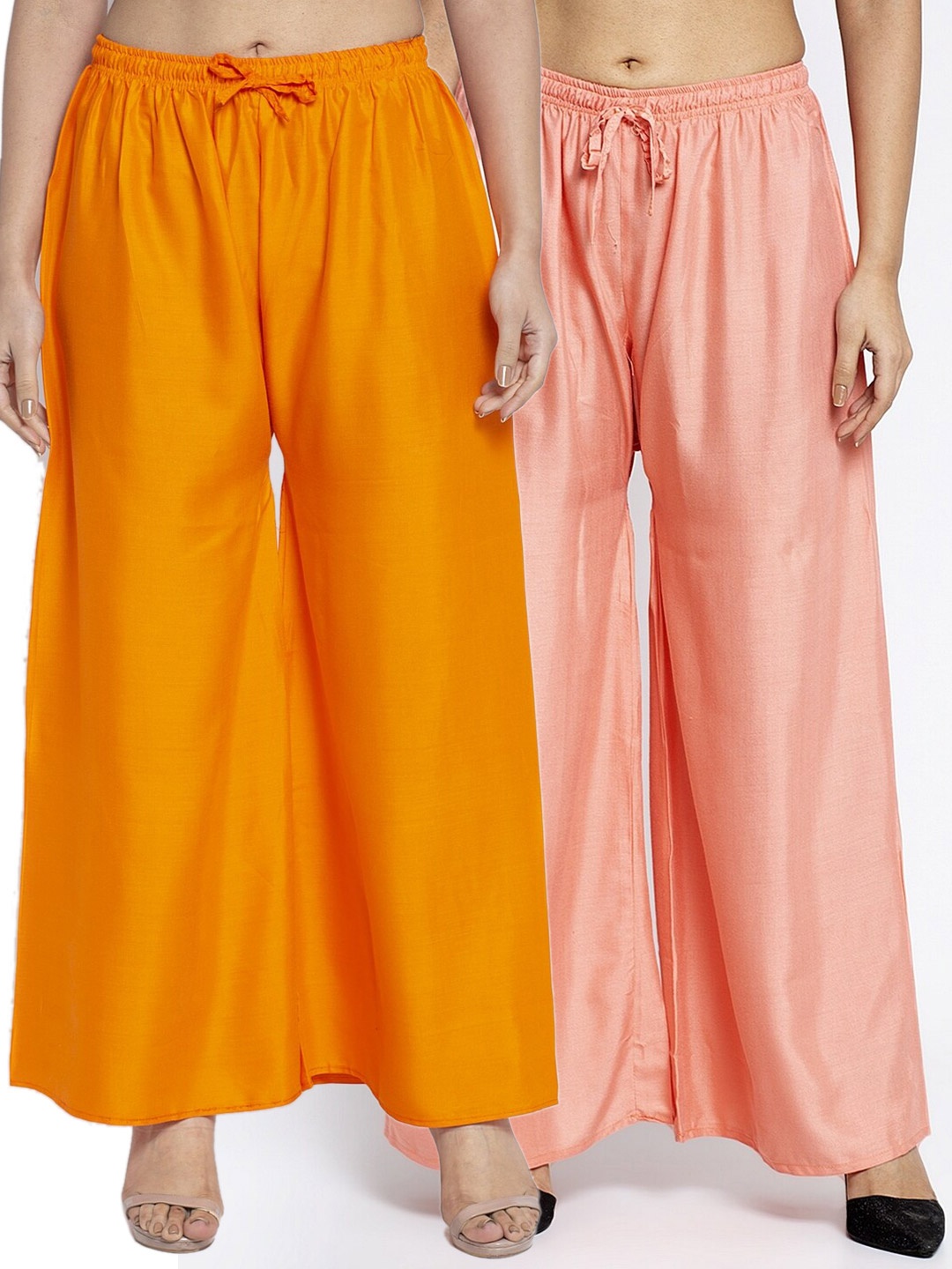 

GRACIT Women Pack Of 2 Orange & Peach Solid Rayon Palazzos