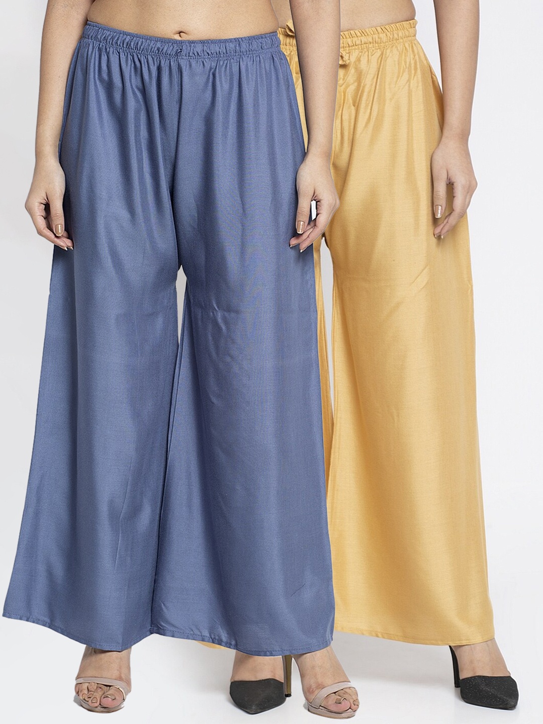 

GRACIT Women Pack Of 2 Grey & Cream-Coloured Ethnic Palazzos