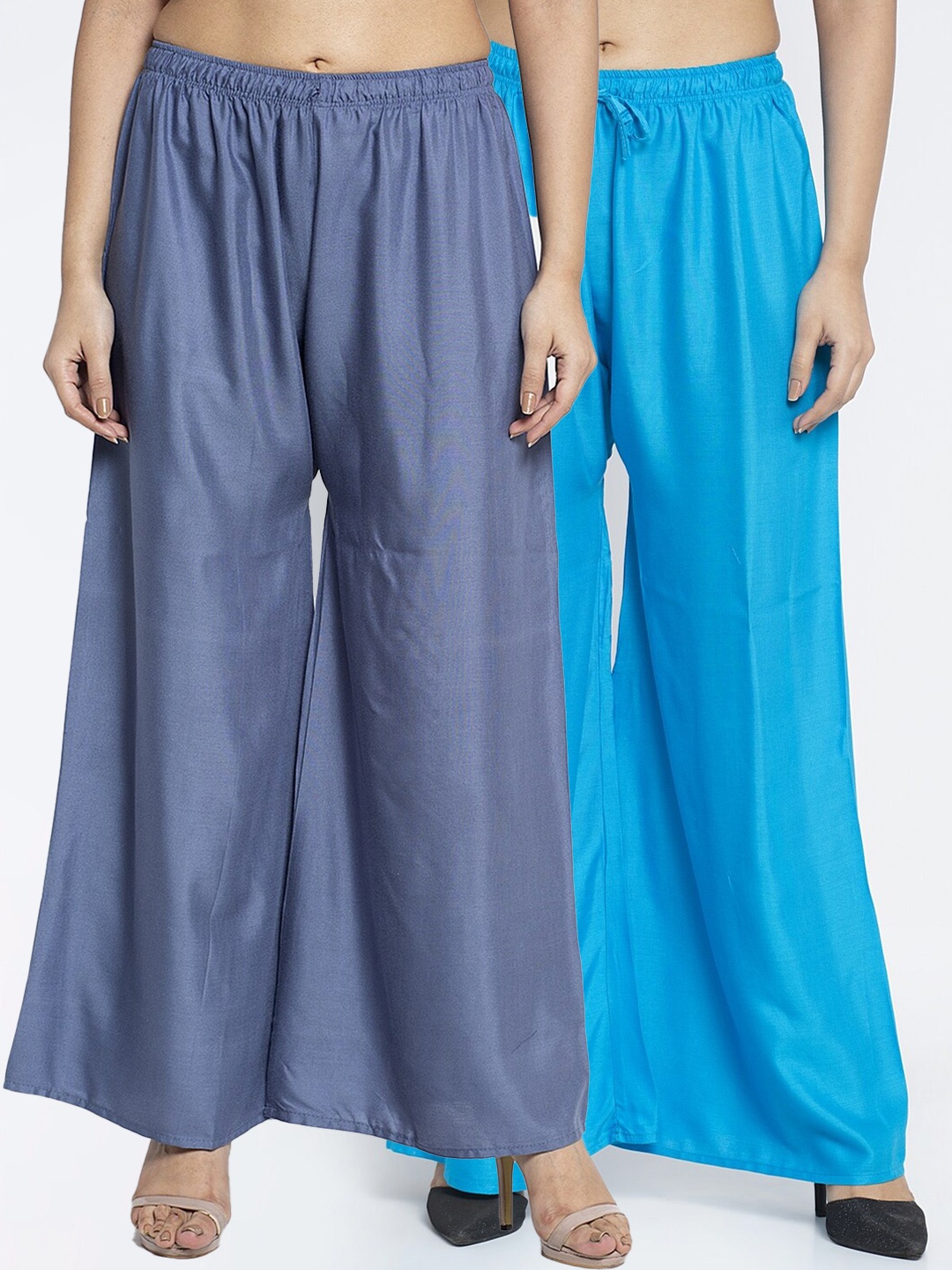 

GRACIT Women Set Of 2 Grey & Blue Solid Ethnic Palazzos