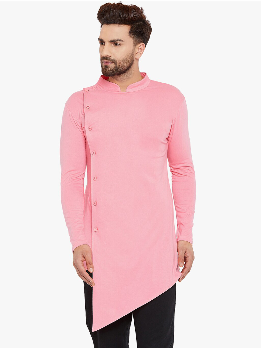 

Hypernation Men Pink Cotton Solid Kurta