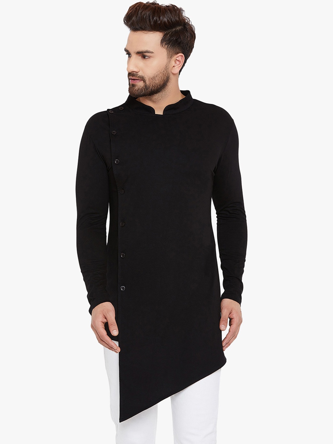 

Hypernation Men Black Solid Asymmetric Kurta